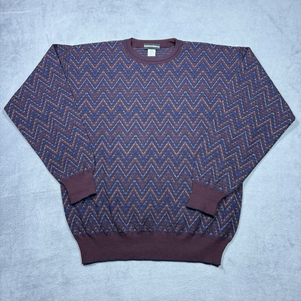 VINTAGE Neiman Marcus Sweater Mens XL 90s Chevron Zig Zag Wool Missoni Uruguay
